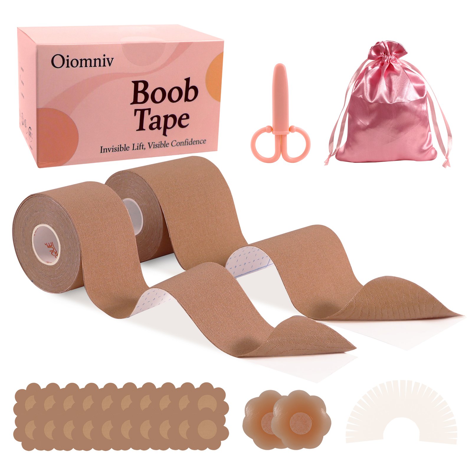 Boob Tape - light brown Boob Tape Set for Large Breasts A-G Cup, 2 Rolls 5M Stretchable Self-Adhesive Boob tape for Breast Lift & Support - Image 6