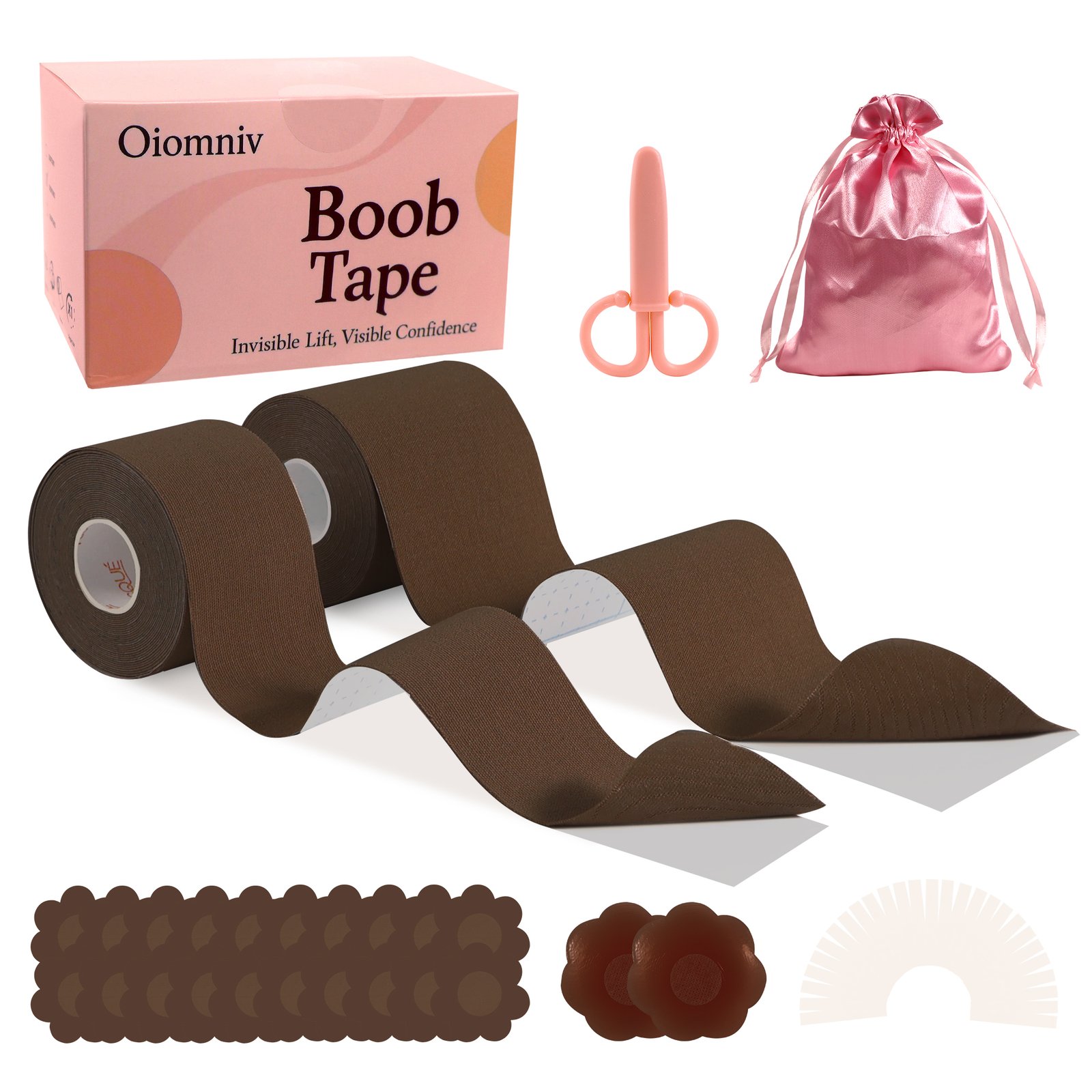 Boob tape - dark brown Boob Tape Set for Large Breasts A-G Cup, 2 Rolls 5M Stretchable Self-Adhesive Boob tape for Breast Lift & Support - Image 4