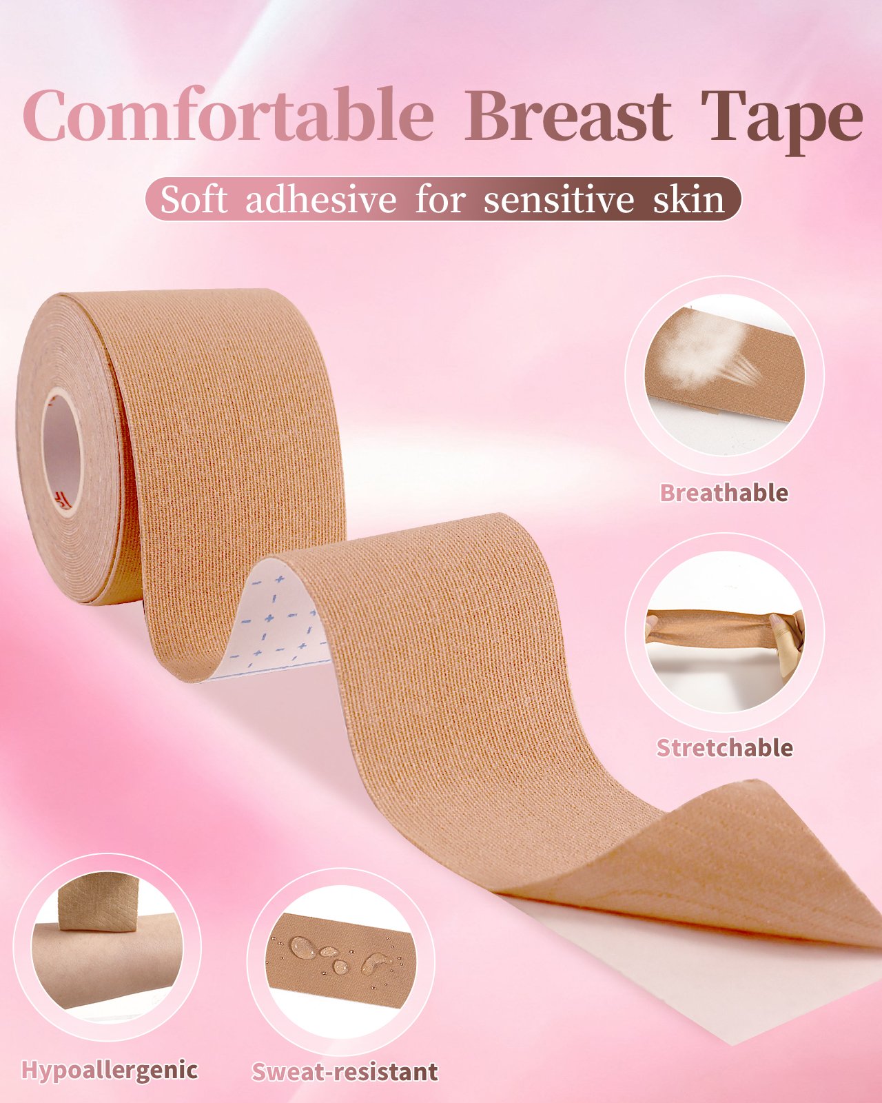 Self-Adhesive Boob tape for sensitive skin Boob Tape Set for Large Breasts A-G Cup, 2 Rolls 5M Stretchable Self-Adhesive Boob tape for Breast Lift & Support - Image 2